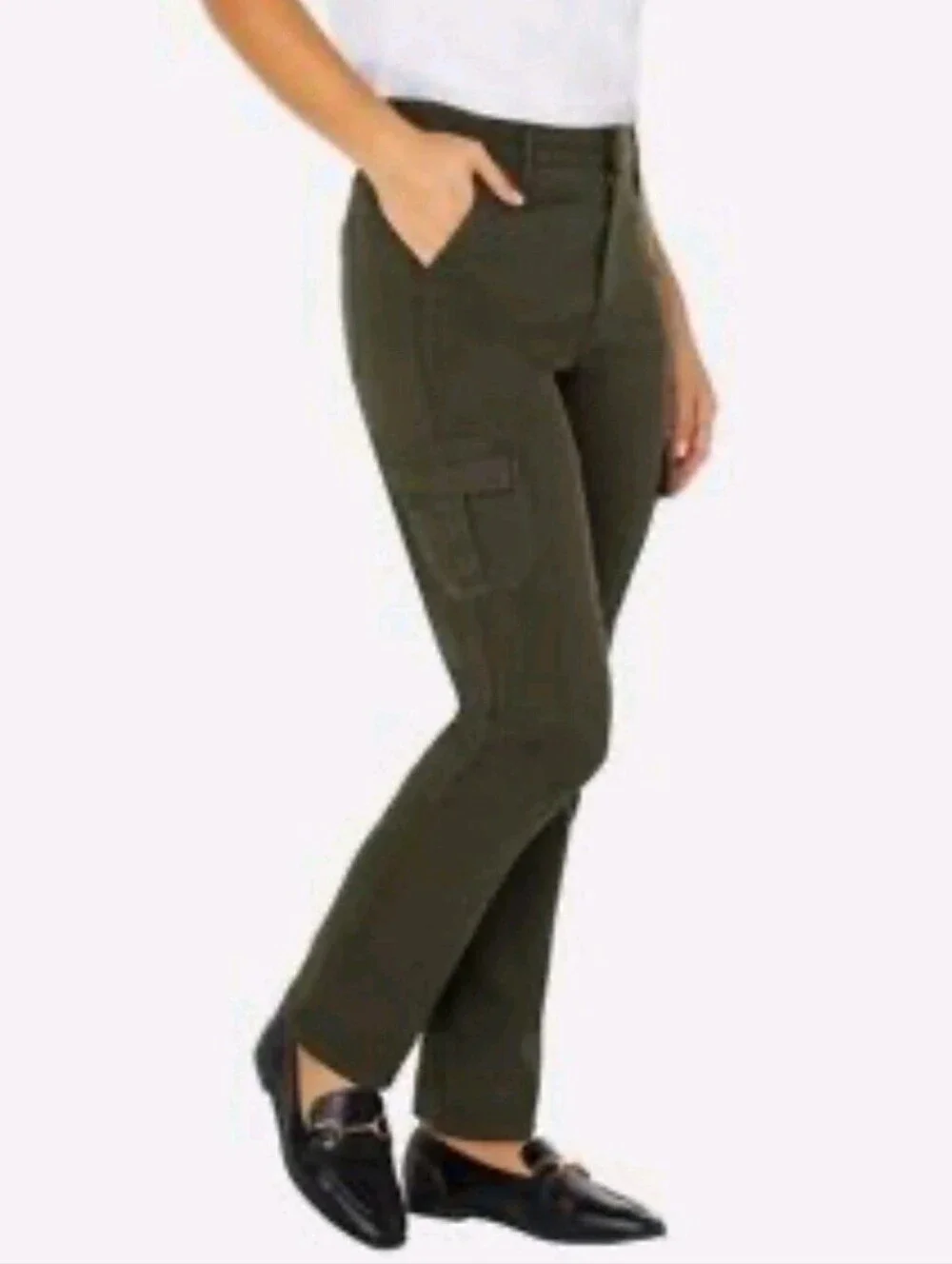 Well Worn Tencel Blend High-Rise Straight Leg Cargo Pants Olive Green Size 14/34
